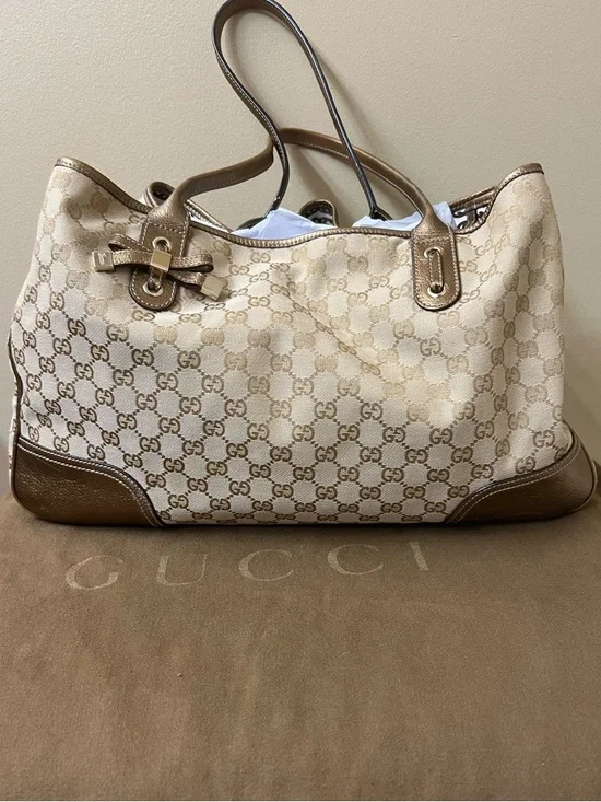 Gucci Beige and Brown GG Canvas Tote with Leather Trim - Picture 3 of 17
